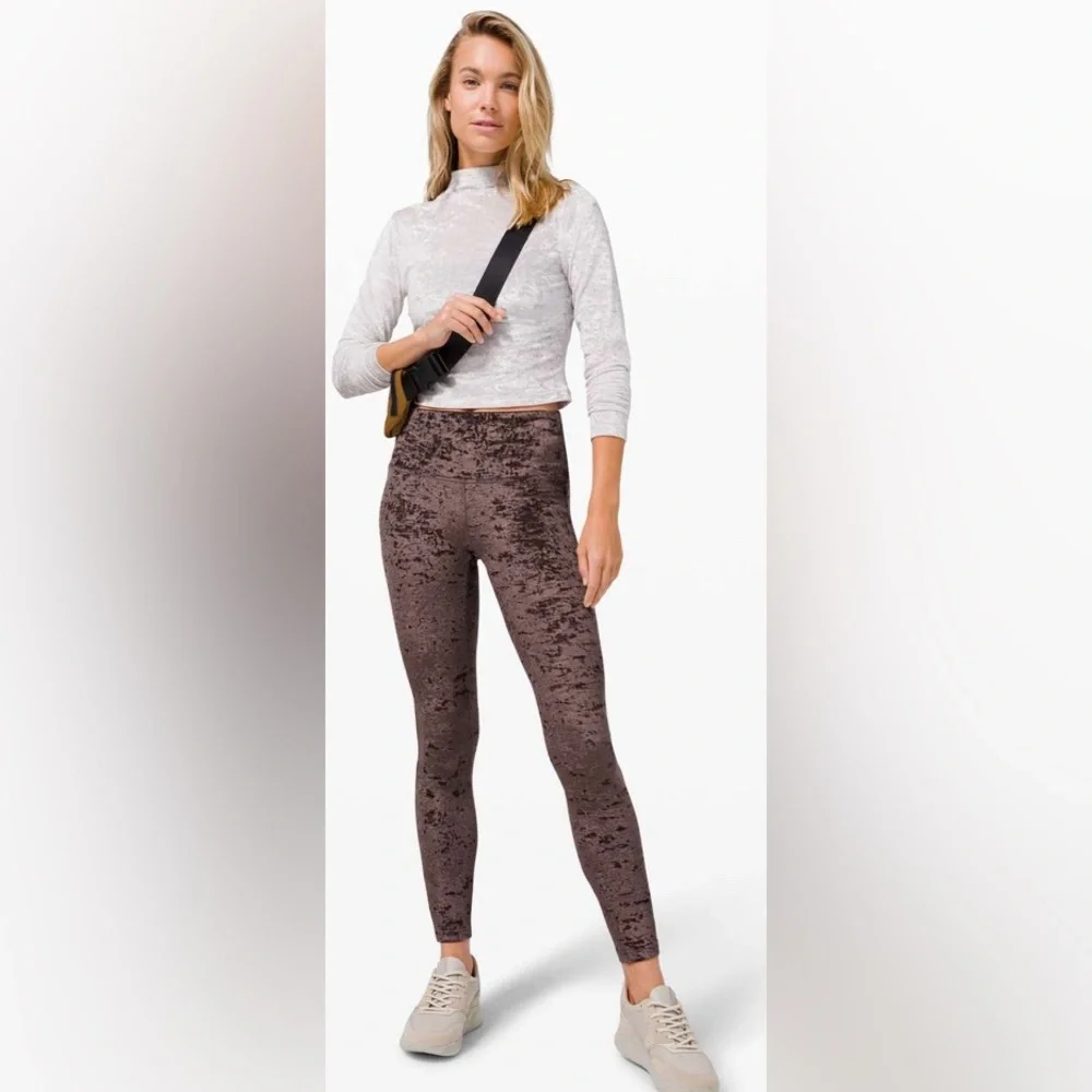 Lululemon Crushed Velvet Brown Wunder Under Leggings 6